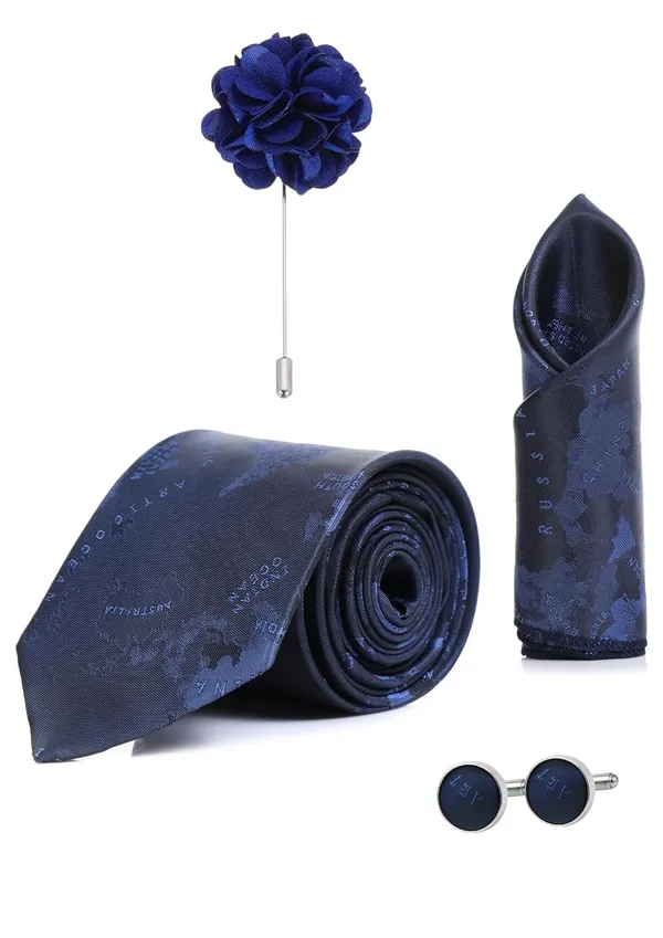 Random_Stripe_Necktie_Set_For_Men_With_Pocket_Square_Lapel_Pin_Flowar_&_Cufflink_Pair_With_Gifted_Box_(4_items_in_Box)