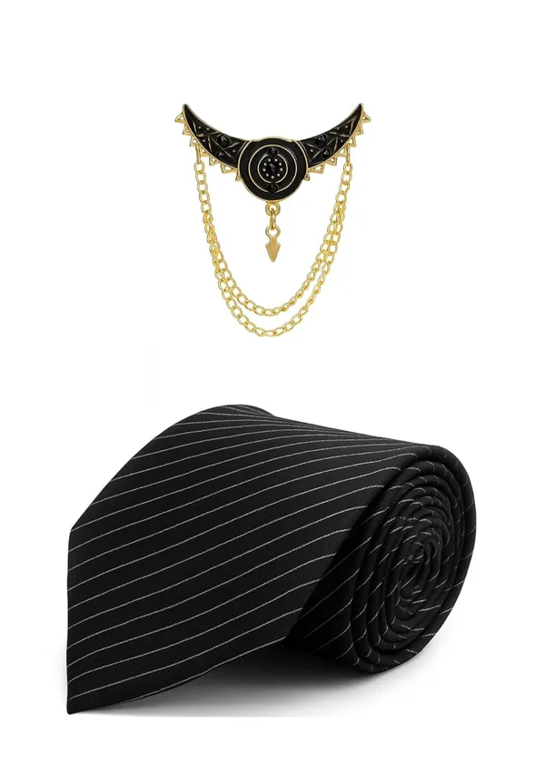 Premium_Men_Necktie_with_Brooch_|_Black_Striped_Silk_Tie_for_Wedding,_Party_&_Office_Wear_|_7_Elegant_Colors
