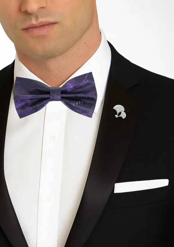 Bow_Tie_With_Brooch_Set_For_Men_World_Map_Self-Design_Fabric_Pack_of_2_Elegant_12_Colors