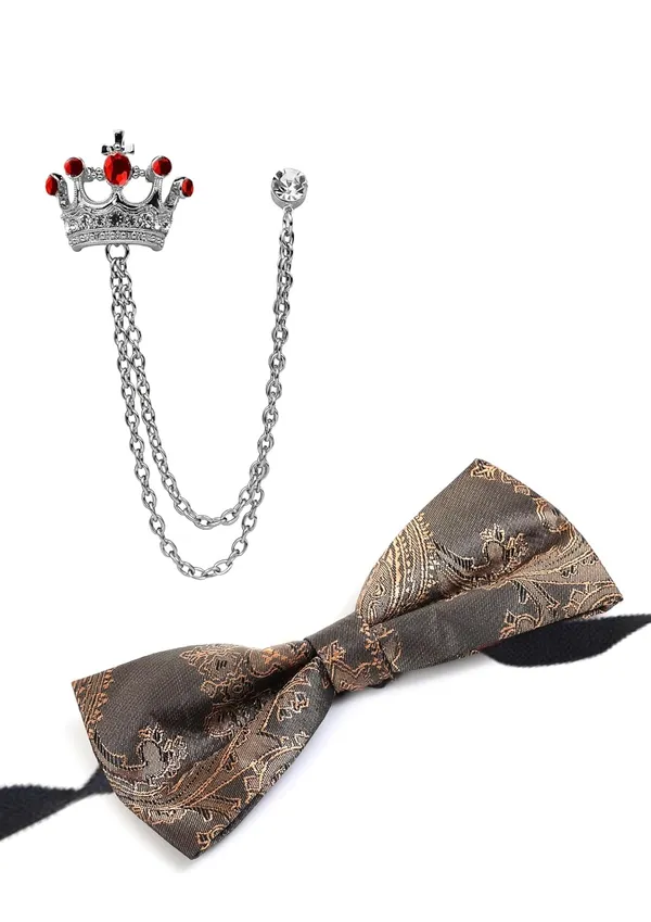 Premium_Bow_Tie_&_Crown_Brooch_Set_for_Men_�_Luxury_Jacquard_Silk_Bowtie_with_Dual_Chain_Crown_Pin_|_16_Elegant_Colors