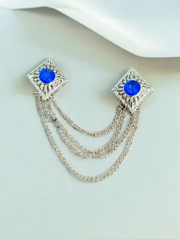 Voxon_Crowned_Deep_Red_Stone_with_Abstract_Work_and_Hanging_4_Chain_Brooch_(Blue)