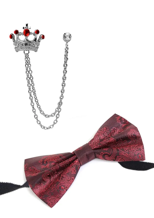 Premium_Bow_Tie_&_Crown_Brooch_Set_for_Men_�_Luxury_Jacquard_Silk_Bowtie_with_Dual_Chain_Crown_Pin_|_16_Elegant_Colors
