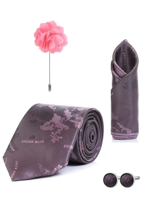 Random_Stripe_Necktie_Set_For_Men_With_Pocket_Square_Lapel_Pin_Flowar_&_Cufflink_Pair_With_Gifted_Box_(4_items_in_Box)