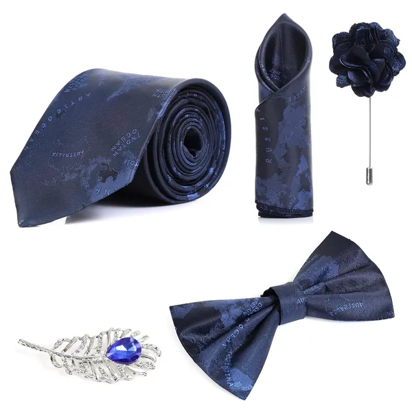 Random_Stripe_Necktie_Set_For_Men_With_Bow_Tie_&_Pocket_Square_Lapel_Pin_Flowar_(Pack_of_5)
