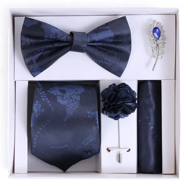 Random_Stripe_Necktie_Set_For_Men_With_Bow_Tie_&_Pocket_Square_Lapel_Pin_Flowar_(Pack_of_5)