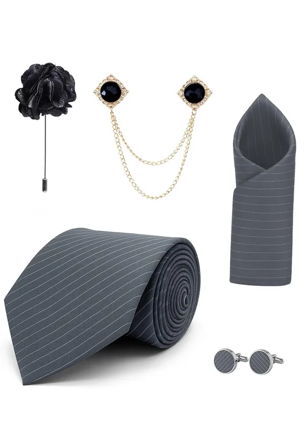Premium_Black_Stripe_Tie_Combo_Set_for_Men_|_Necktie,_Pocket_Square,_Brooch,_Lapel_Pin_&_Cufflinks_|_7_Colors_|_Wedding_&_Business_Gift_Set_for_Men