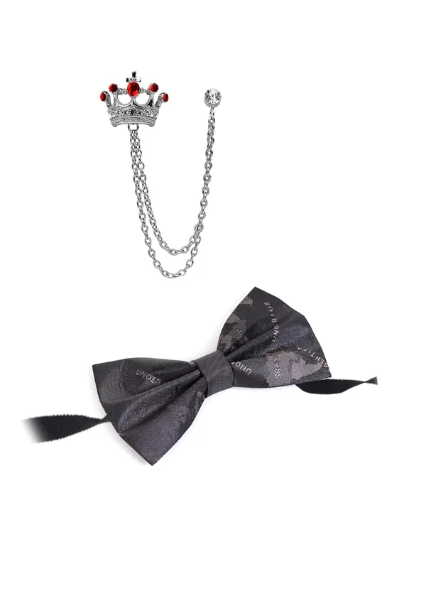 Bow_Tie_For_Men_with_Double_Chain_Taz_Brooch_Tie_World_Map_Self-Design_Formal_&_Weeding_Combo