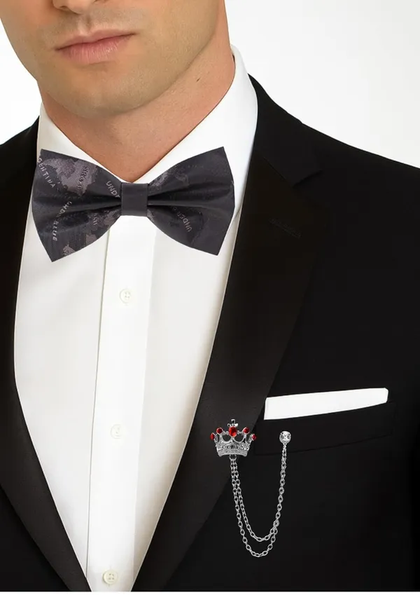 Bow_Tie_For_Men_with_Double_Chain_Taz_Brooch_Tie_World_Map_Self-Design_Formal_&_Weeding_Combo
