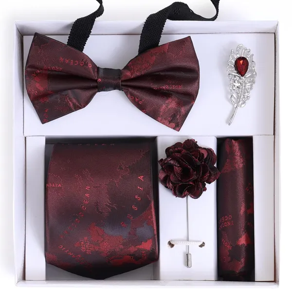 Random_Stripe_Necktie_Set_For_Men_With_Bow_Tie_&_Pocket_Square_Lapel_Pin_Flowar_(Pack_of_5)