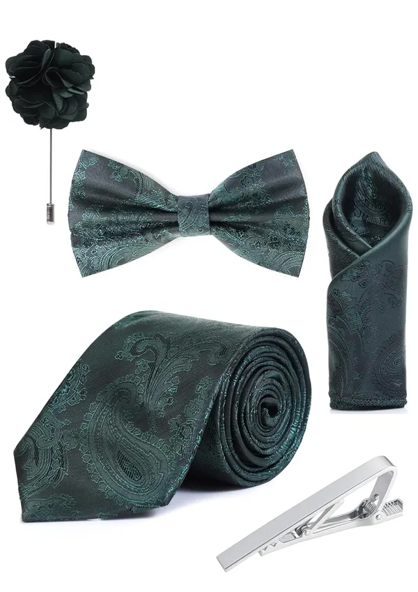 Random_Stripe_Necktie_Set_For_Men_With_Bow_Tie_Lapel_Flowar_&_TiePin_Jacquard_Self-Design_Combo_With_Stylish_Box_Pack_Of_5