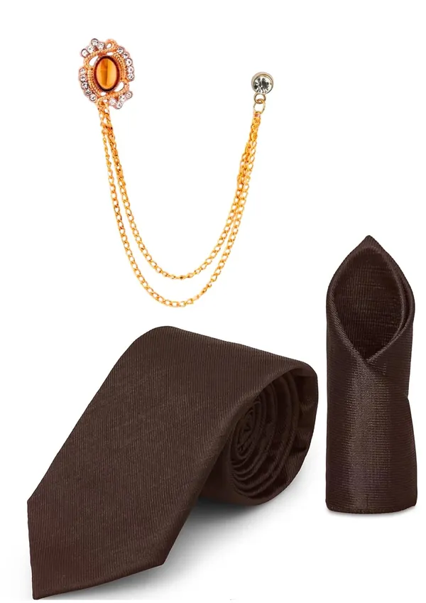 Necktie_Set_With_Pocket_Square_&_Lapel_Double_Chain_Brooch_Wedding_Combo