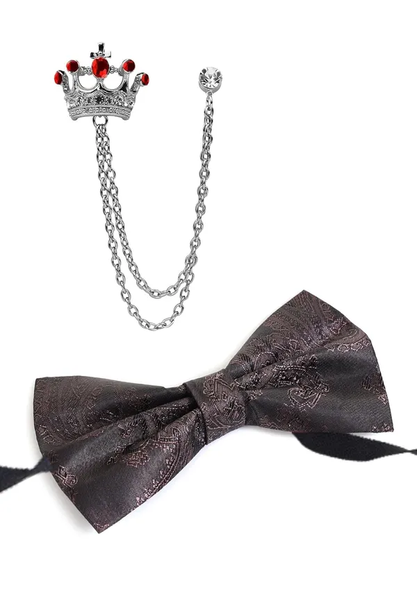Premium_Bow_Tie_&_Crown_Brooch_Set_for_Men_�_Luxury_Jacquard_Silk_Bowtie_with_Dual_Chain_Crown_Pin_|_16_Elegant_Colors