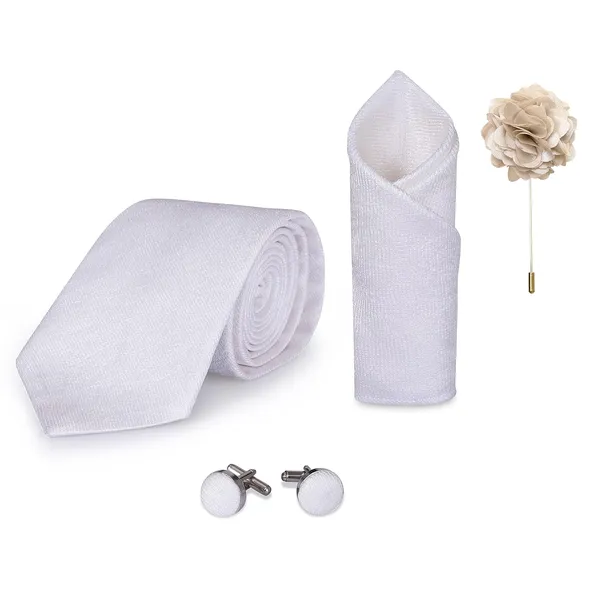 Necktie_Set_For_Men_Complete_Gift_Set_�_Includes_1_Necktie,_1_Pocket_Square,_1_Pair_of_Cufflinks_&_1_Brooch_�_all_in_matching_color.