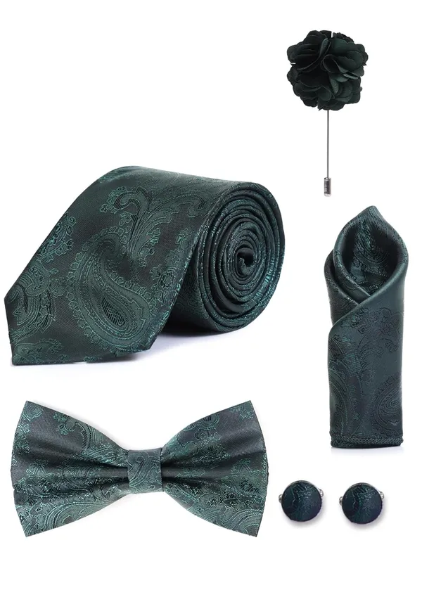 Random_Stripe_Necktie_Set_With_Bow_Tie_Pocket_Square_Lapel_Flowar_&_Lapel_Brooch_&_Cufflink_Pair_&_TiePin_(Three_Type_Combo_Box)