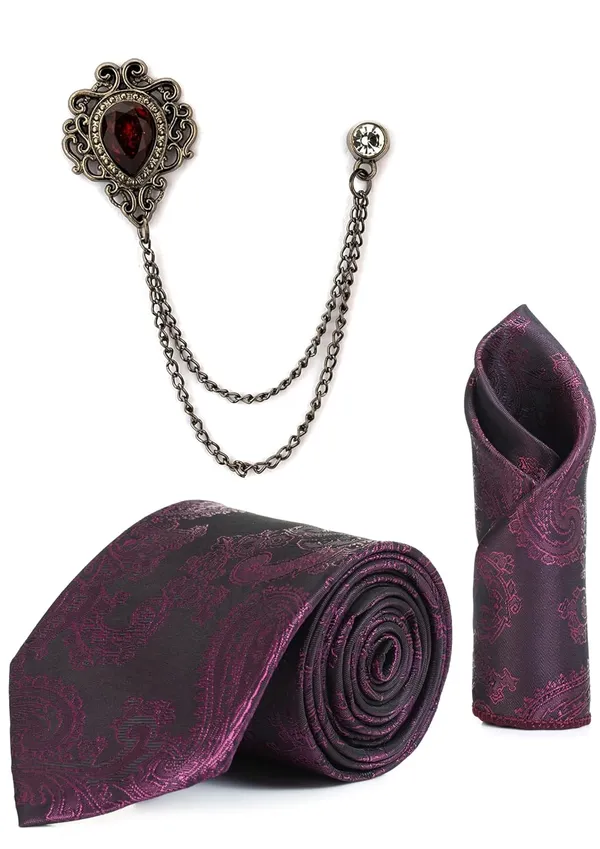Premium_Paisley_Necktie,_Pocket_Square_&_Brooch_Set_for_Men_�_3_Elegant_Colors_erfect_for_Weddings,_Parties_&_Formal_Events