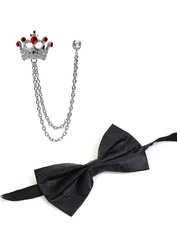 Premium_Bow_Tie_&_Crown_Brooch_Set_for_Men_�_Luxury_Jacquard_Silk_Bowtie_with_Dual_Chain_Crown_Pin_|_16_Elegant_Colors