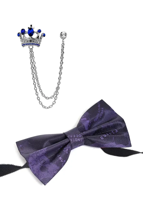 Bow_Tie_For_Men_with_Double_Chain_Taz_Brooch_Tie_World_Map_Self-Design_Formal_&_Weeding_Combo