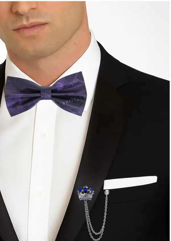 Bow_Tie_For_Men_with_Double_Chain_Taz_Brooch_Tie_World_Map_Self-Design_Formal_&_Weeding_Combo
