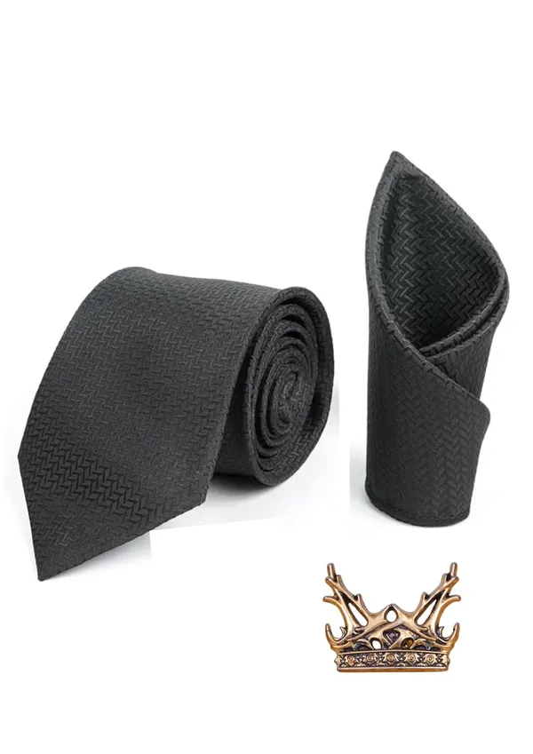 Random_Stripe_Necktie_Set_With_Pocket_Square_Lapel_Pin_Brooch_Pack_Of_3_Micro_fiber_Fabric_Self-Design_Elegant_9_Diffrent_Colors