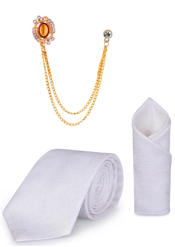 Necktie_Set_With_Pocket_Square_&_Lapel_Double_Chain_Brooch_Wedding_Combo