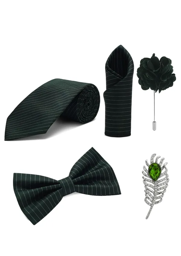 Random_Stripe_Necktie_Set_With_Bow_Tie_Pocket_Square_Lapel_Pin_Flowar_&_Brooch_(Pack_of_5)
