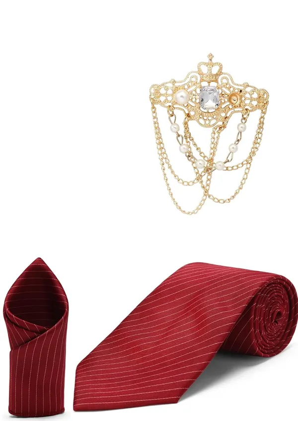 Tie_With_Stylish_Lapel_Brooch_&_Pocket_Square_Formal_Self_Lining_Combo_(3_items_in_the_Box)