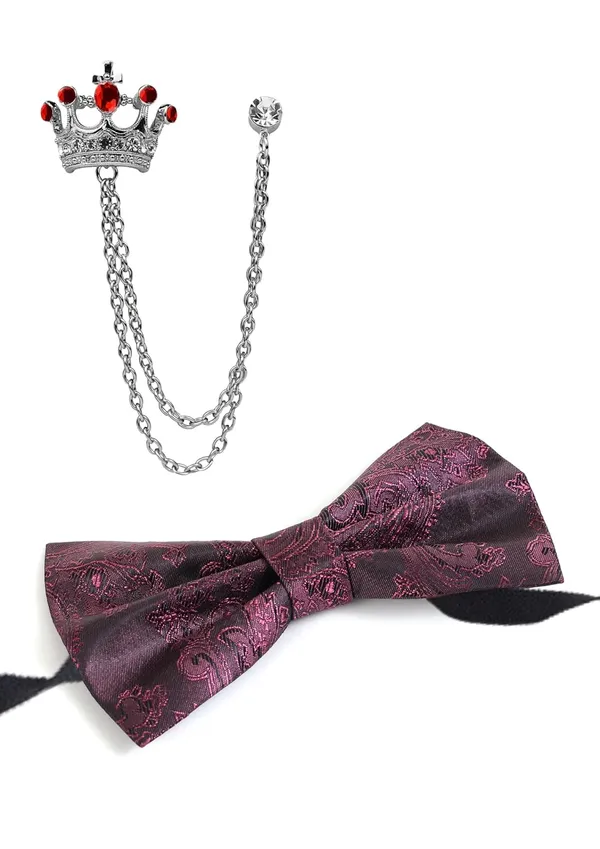 Premium_Bow_Tie_&_Crown_Brooch_Set_for_Men_�_Luxury_Jacquard_Silk_Bowtie_with_Dual_Chain_Crown_Pin_|_16_Elegant_Colors