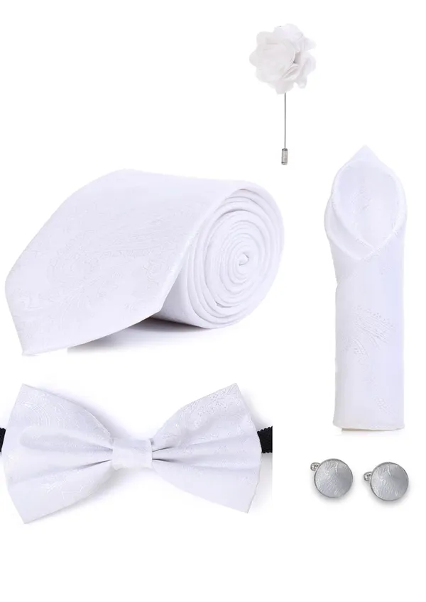 Random_Stripe_Necktie_Set_With_Bow_Tie_Pocket_Square_Lapel_Flowar_&_Lapel_Brooch_&_Cufflink_Pair_&_TiePin_(Three_Type_Combo_Box)
