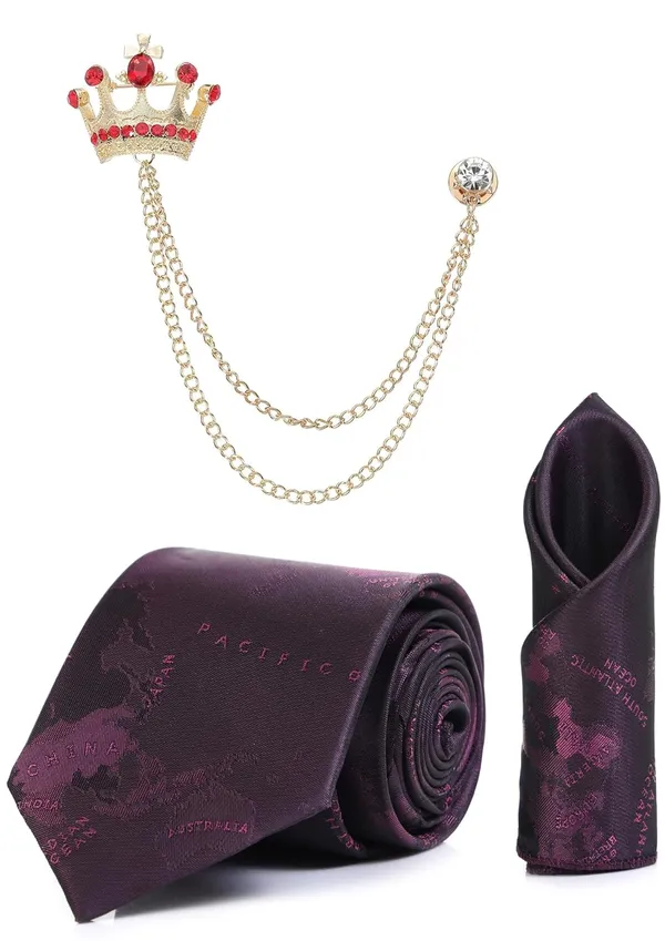 Premium_Men_Necktie_Set_with_Pocket_Square_&_Royal_Crown_Brooch_�_12_Color_Options