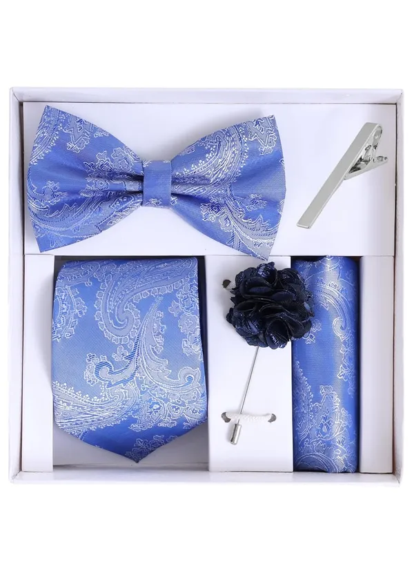 Random_Stripe_Necktie_Set_For_Men_With_Bow_Tie_Lapel_Flowar_&_TiePin_Jacquard_Self-Design_Combo_With_Stylish_Box_Pack_Of_5