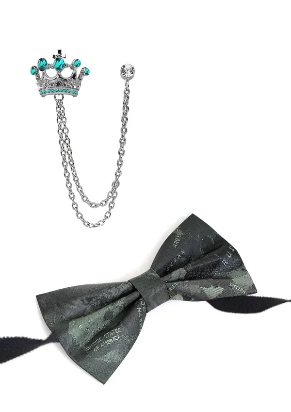 Bow_Tie_For_Men_with_Double_Chain_Taz_Brooch_Tie_World_Map_Self-Design_Formal_&_Weeding_Combo