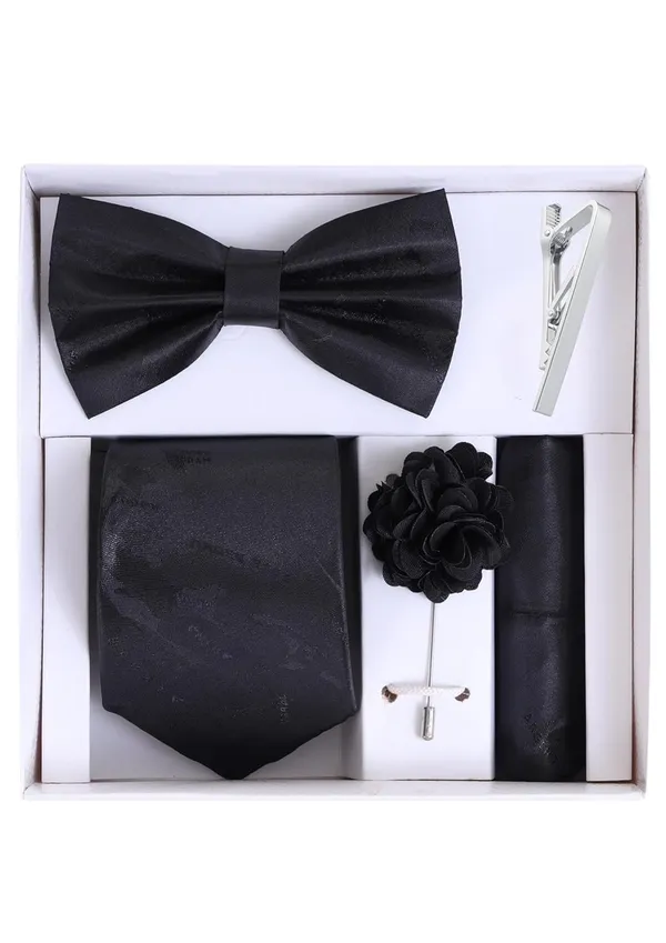 Random_Strip_Premium_Necktie_Gift_Set_for_Men_Tie,_Bow_Tie,_Pocket_Square,_Brooch_&_Tie_Clip_12_Elegant_Colors