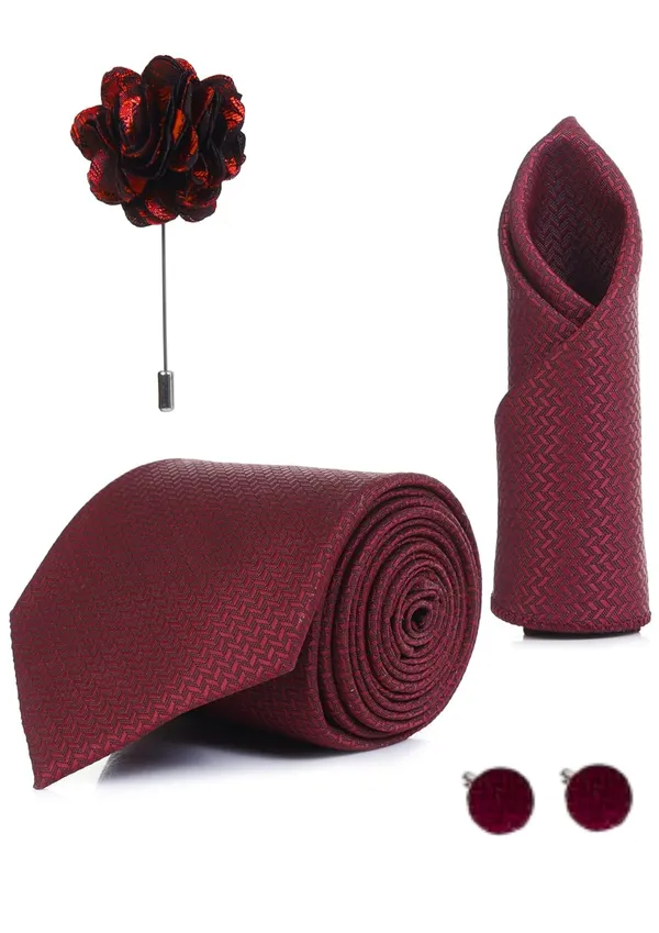 Random_Stripe_Necktie_Set_With_Pocket_Square_Lapel_Pin_Flowar_&_Cufflink_Pair_Pack_Of_4_Ficro_Fiber_Self-Design
