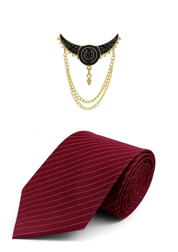Premium_Men_Necktie_with_Brooch_|_Black_Striped_Silk_Tie_for_Wedding,_Party_&_Office_Wear_|_7_Elegant_Colors