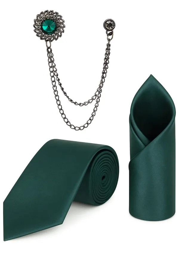 Necktie_With_Pocket_Square_&_Double_Chain_Brooch_Plain_Silk_Fabric_(Pack_of_3)