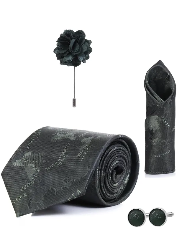 Random_Stripe_Necktie_Set_For_Men_With_Pocket_Square_Lapel_Pin_Flowar_&_Cufflink_Pair_With_Gifted_Box_(4_items_in_Box)
