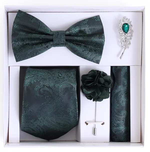 Random_Stripe_Necktie_Set_With_Bow_Tie_Pocket_Square_Lapel_Flowar_&_Lapel_Brooch_&_Cufflink_Pair_&_TiePin_(Three_Type_Combo_Box)