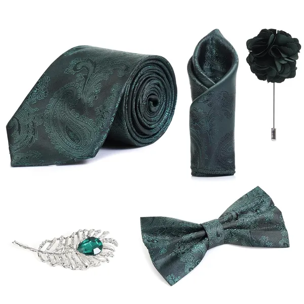 Random_Stripe_Necktie_Set_With_Bow_Tie_Pocket_Square_Lapel_Flowar_&_Lapel_Brooch_&_Cufflink_Pair_&_TiePin_(Three_Type_Combo_Box)