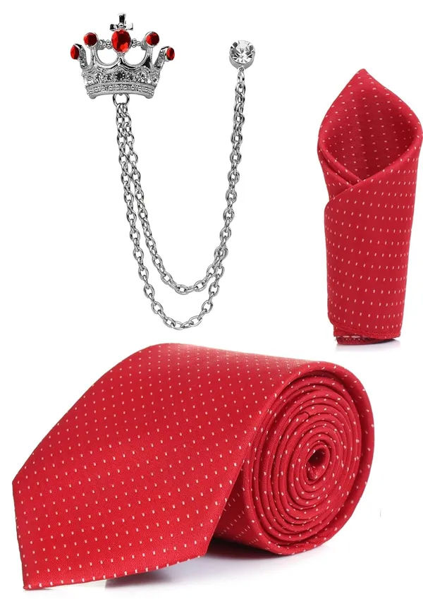 Random_Stripe_Men_Polka_Dots_Necktie,_Pocket_Square_&_Crown_Brooch_Combo_Set_|_Premium_Satin_Finish_|_Wedding,_Party_&_Formal_Wear_|_9_Colors_Available