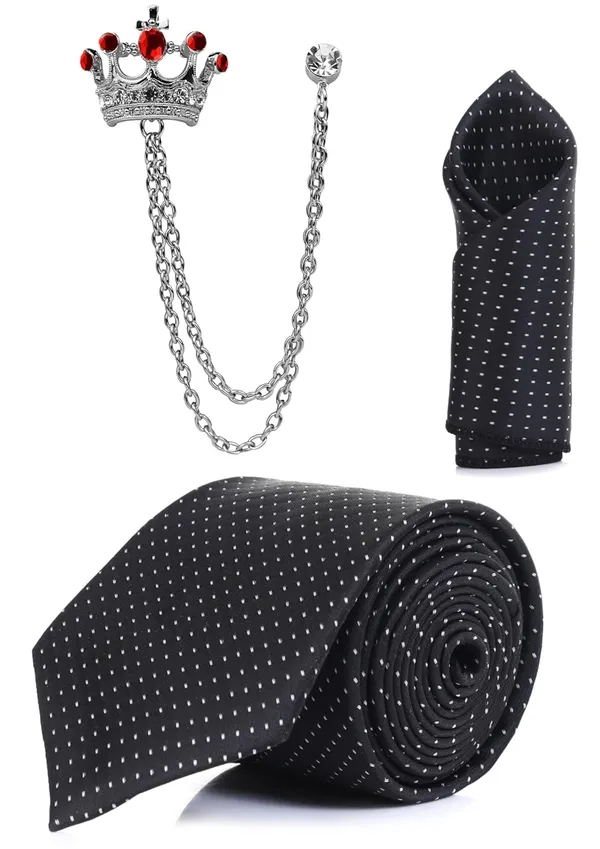 Random_Stripe_Men_Polka_Dots_Necktie,_Pocket_Square_&_Crown_Brooch_Combo_Set_|_Premium_Satin_Finish_|_Wedding,_Party_&_Formal_Wear_|_9_Colors_Available