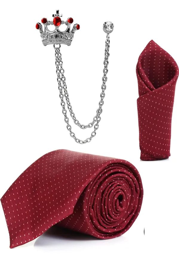Random_Stripe_Men_Polka_Dots_Necktie,_Pocket_Square_&_Crown_Brooch_Combo_Set_|_Premium_Satin_Finish_|_Wedding,_Party_&_Formal_Wear_|_9_Colors_Available