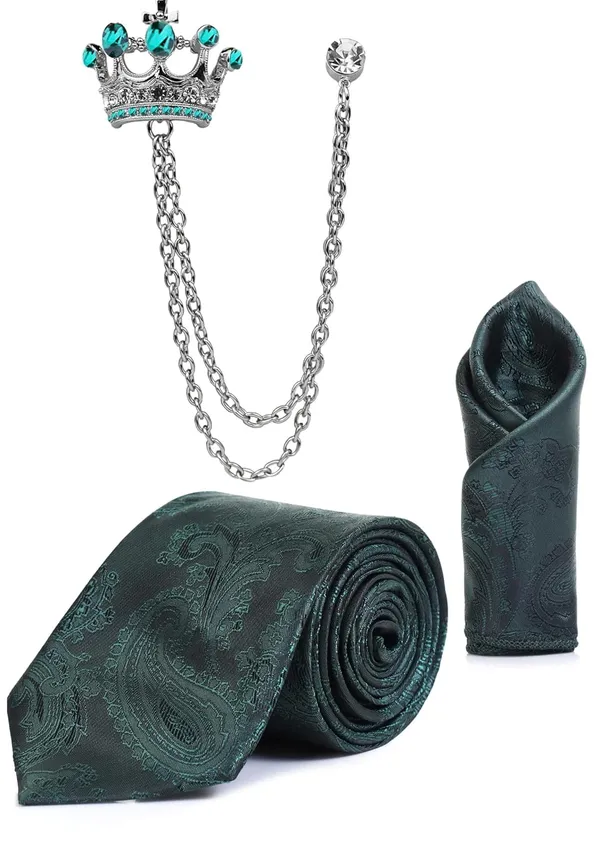Random_Stripe_Men_Paisley_Necktie,_Pocket_Square_&_Crown_Brooch_Combo_Set_|_Premium_Satin_Finish_|_Wedding,_Party_&_Formal_Wear_|_16_Colors