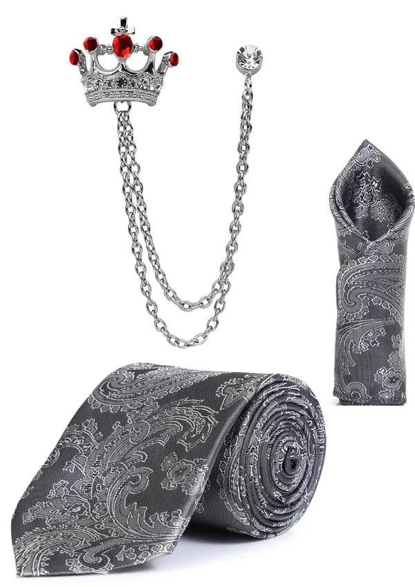 Random_Stripe_Men_Paisley_Necktie,_Pocket_Square_&_Crown_Brooch_Combo_Set_|_Premium_Satin_Finish_|_Wedding,_Party_&_Formal_Wear_|_16_Colors