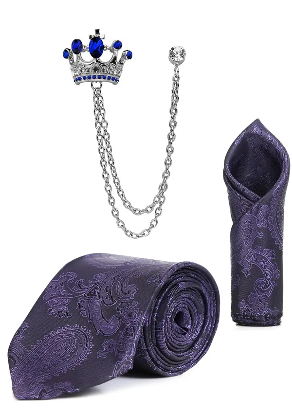 Random_Stripe_Men_Paisley_Necktie,_Pocket_Square_&_Crown_Brooch_Combo_Set_|_Premium_Satin_Finish_|_Wedding,_Party_&_Formal_Wear_|_16_Colors