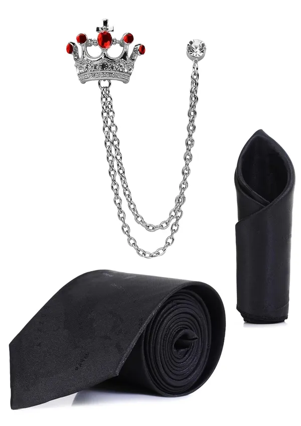 Random_Stripe_Men_Printed_Necktie,_Pocket_Square_&_Crown_Brooch_Combo_Set_|_Premium_Satin_Finish_|_Wedding,_Party_&_Formal_Wear_|_12_Colors_Available