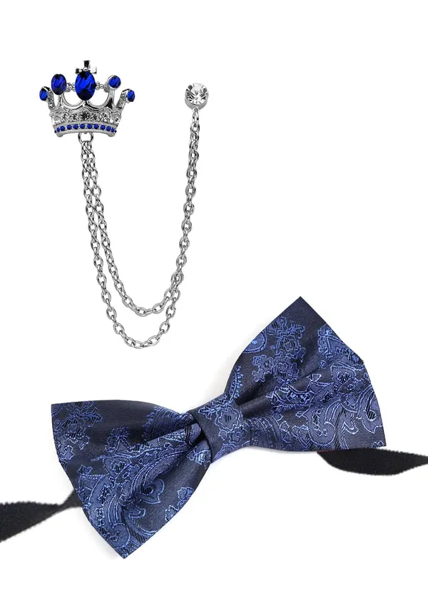Premium_Bow_Tie_&_Crown_Brooch_Set_for_Men_�_Luxury_Jacquard_Silk_Bowtie_with_Dual_Chain_Crown_Pin_|_16_Elegant_Colors