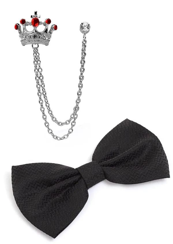 Men_Luxury_Bow_Tie_with_Royal_Crown_Brooch_&_Dual_Chain_|_Adjustable_Pre-Tied_Satin_Bow_Tie