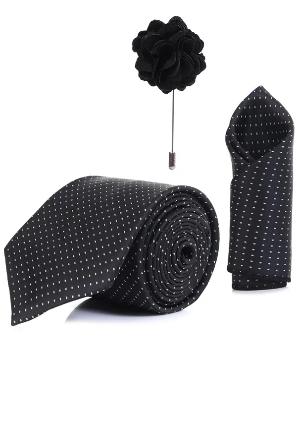 Random_Stripe_Necktie_Set_With_Bow_Tie_Pocket_Square_Lapel_Flowar_&_Lapel_Brooch_(Pack_Of_5_items)
