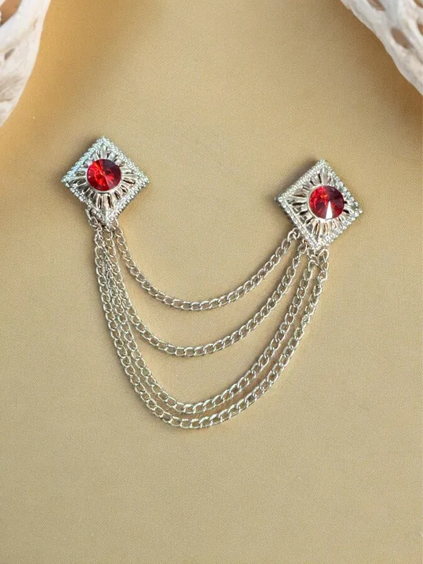 Voxon_Crowned_Deep_Red_Stone_with_Abstract_Work_and_Hanging_4_Chain_Brooch_(Red)