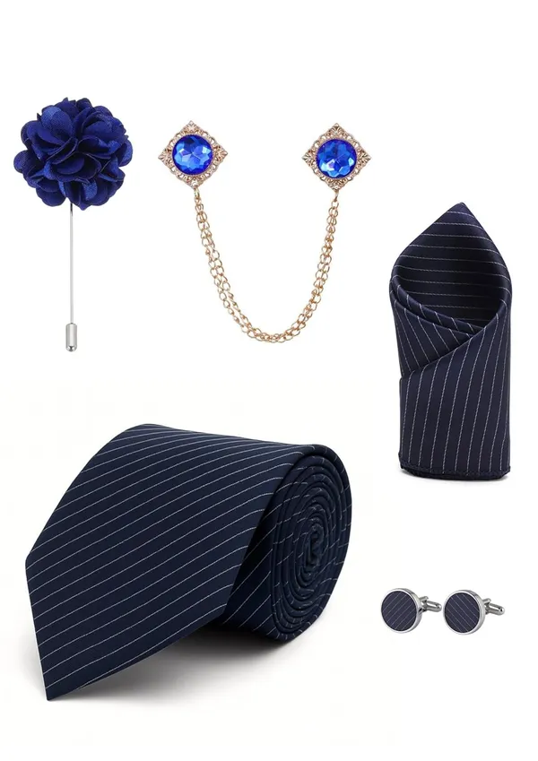 Premium_Black_Stripe_Tie_Combo_Set_for_Men_|_Necktie,_Pocket_Square,_Brooch,_Lapel_Pin_&_Cufflinks_|_7_Colors_|_Wedding_&_Business_Gift_Set_for_Men